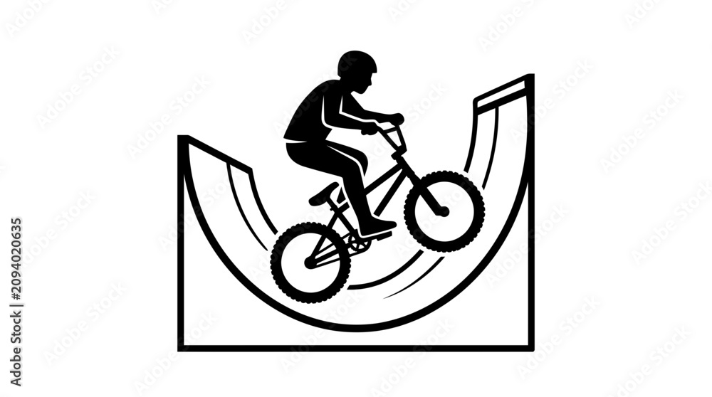 Obraz premium BMX Rider Performing Trick on Half Pipe Ramp - Silhouette Icon