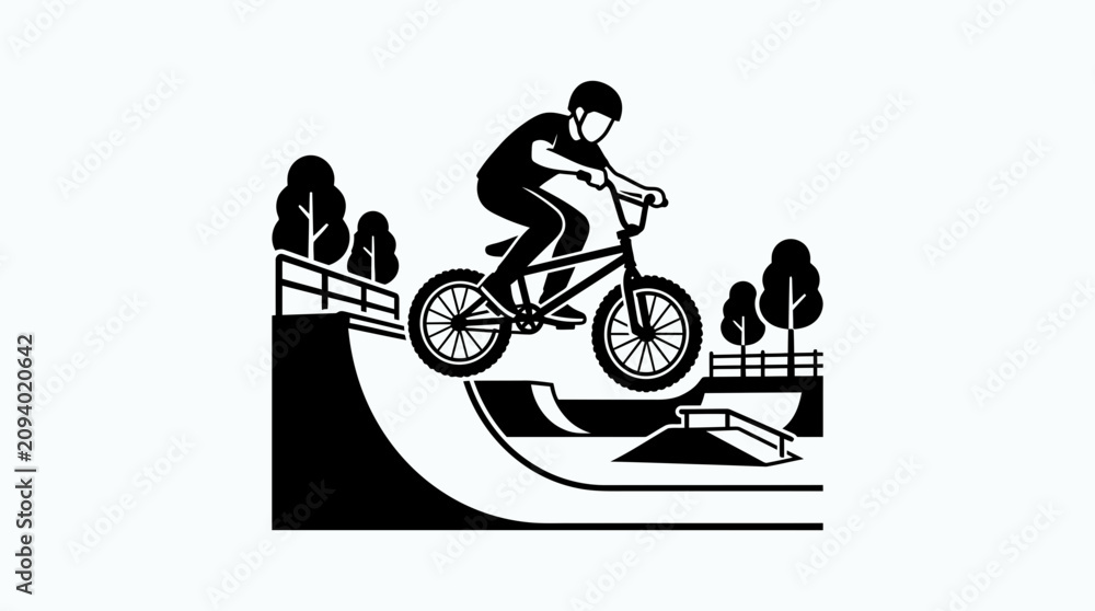 Obraz premium BMX Rider Performing Trick on Ramp at Skatepark