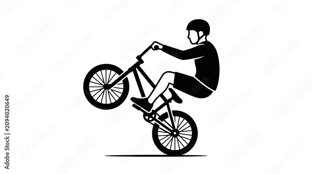 Obraz premium BMX Rider Performing Wheelie on Bicycle, Silhouette