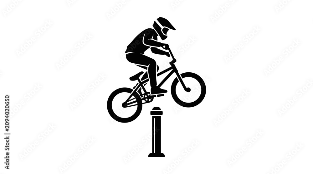 Obraz premium BMX rider performs trick on obstacle, dynamic sport silhouette, action vector art