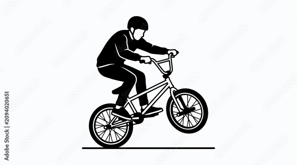 Obraz premium BMX Rider Performing Wheelie Trick, Silhouette Style