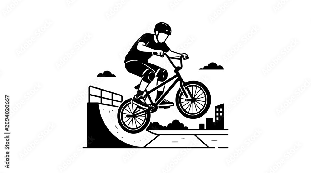 Obraz premium BMX Rider Performing Trick on Ramp in Urban Skatepark