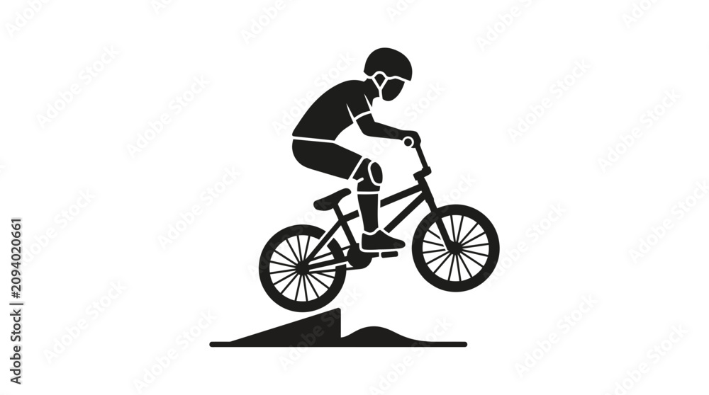 Obraz premium BMX Rider Silhouette Jumping on Ramp with Protective Gear