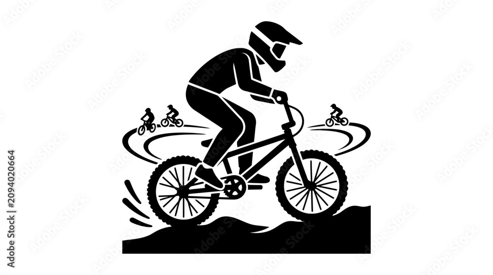 Obraz premium BMX Rider Silhouette on Dirt Track, Action Sport, Cycling