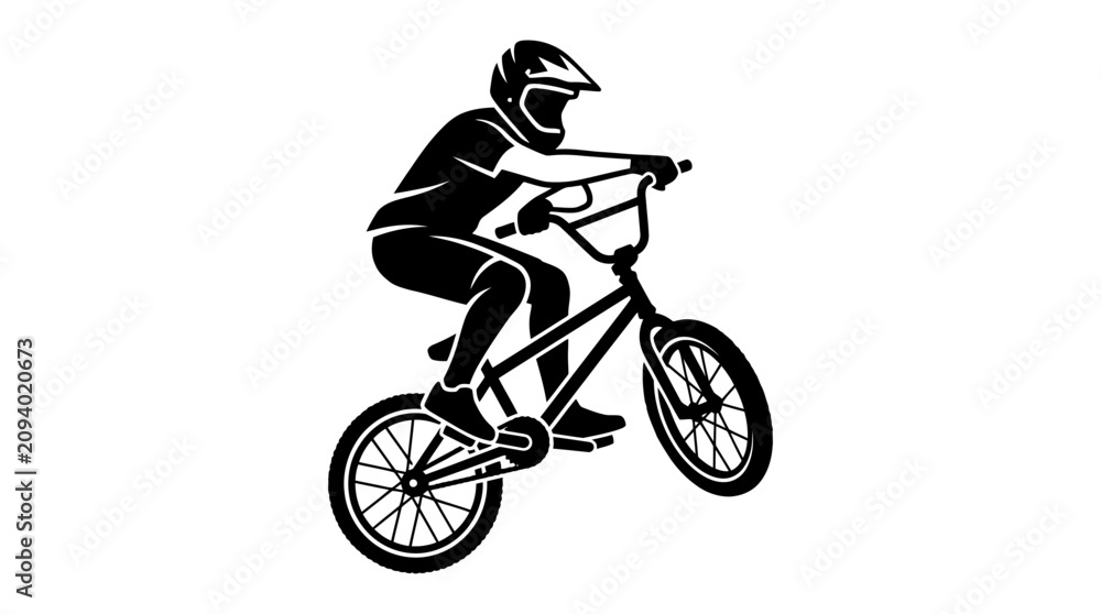 Fototapeta premium BMX Rider Silhouette on Bicycle Performing Stunt, Extreme Sports Icon