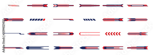 Horizontal hud element collection, Cyberpunk UI decal design set, Sci-fi graphics and borders vector, Futuristic digital interface components