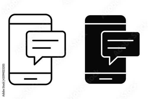 Fotografía Two smartphones display chat bubbles in black and white illustration