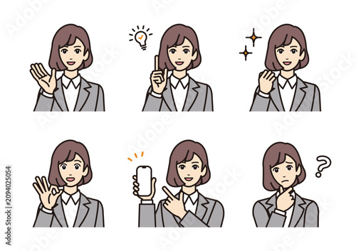 スーツを着た若い女性ジェスチャーセット