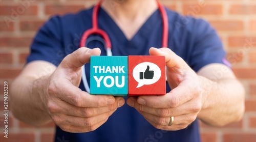 Thank you doctors and nurses. Thanks brave healthcare working in the hospitals and clinics. Doctor is a hero. New concept