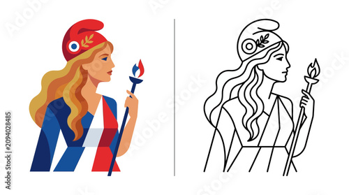 Foto Marianne with Torch and French Tricolor Flag Colors - Illustration & Line Art