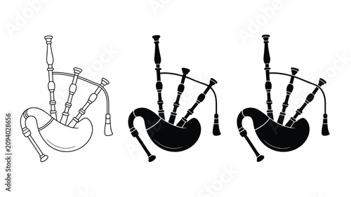 Foto Set of traditional bagpipes icons containing Scottish musical instrument outlines and silhouettes for Celtic cultural folklore festival vector illustration