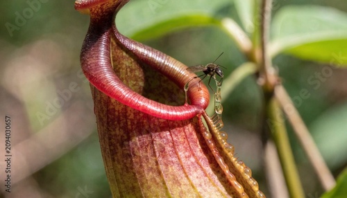 Obraz na plátně Close up of Insect is tempted by the sweet nectar of the carnivorous pitcher plant, Borneo, Malaysia