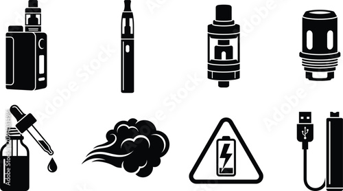 Quadro em tela Electronic cigarette and vape icon set with mod pen tank coil juice cloud batter
