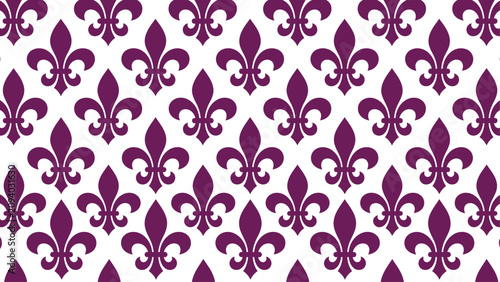 Purple Fleur-de-Lis Seamless Pattern Background. Flat vector illustration EPS 1O, PNG and JPEG.