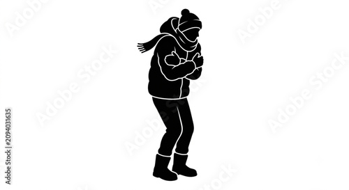 фотографія Winter freezing person silhouette, man hugging himself in extreme cold isolated