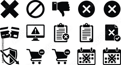 Tableau sur toile Negative feedback and error cancel icon set with cross mark prohibition thumb do
