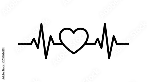 Heartbeat Line with Heart Symbol - Medical Heart Rate EKG Graphic