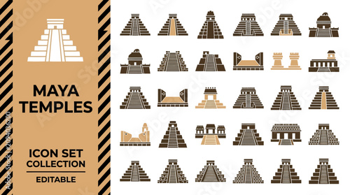 Bild auf Leinwand Mayan civilization temple icons including pyramids and ancient ruins
