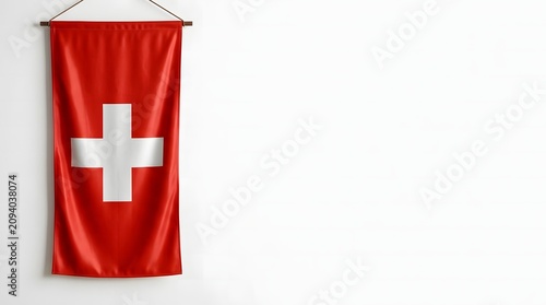 Vertical swiss flag banner hanging wall.