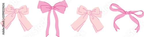 Hand drawn line art bows and ribbons set with elegant decorative elements. Minimalist bow collection for gift wrapping, wedding invitation, fashion design, greeting cards and feminine branding. Vector