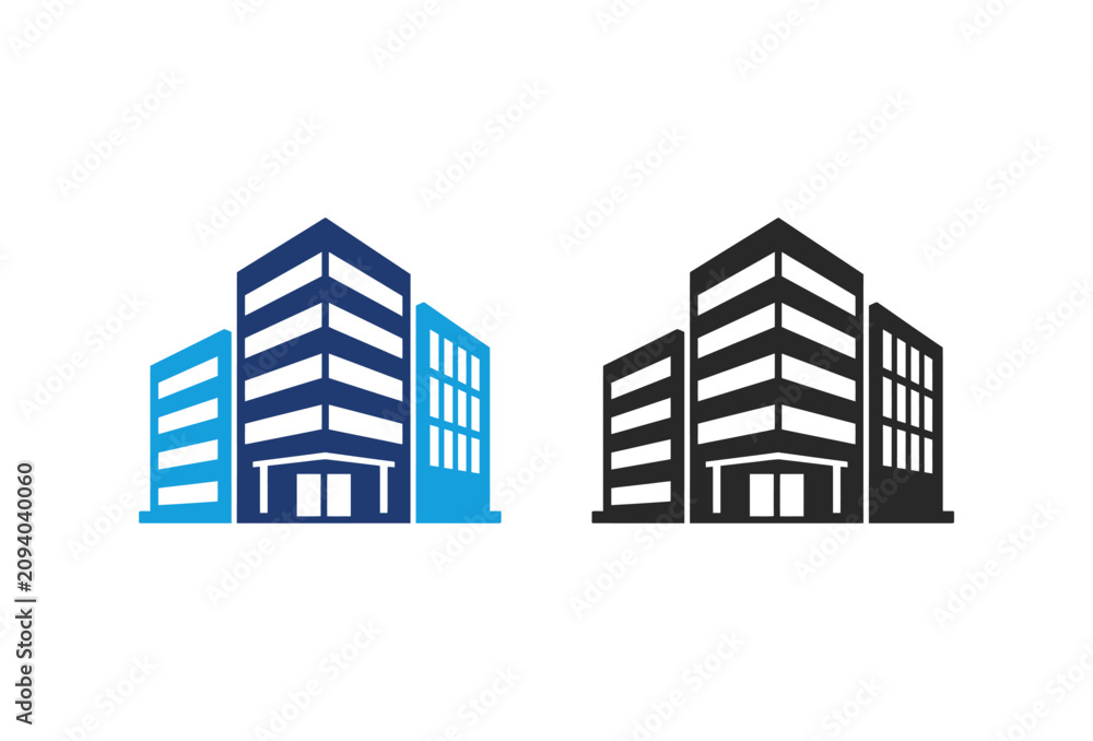 Obraz premium Modern Office Building Icons in Blue and Black.