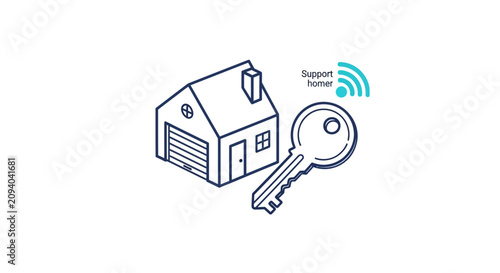 Smart home concept key and house icon representing technology access