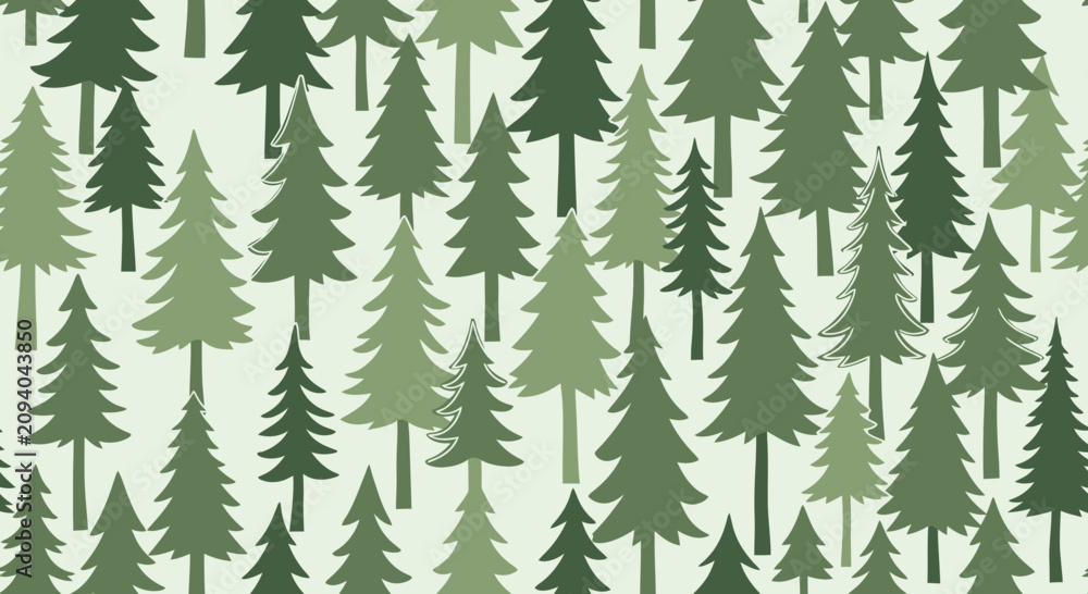 Fototapeta premium Seamless Green Pine Tree Forest Pattern for Nature Background and Textile Print
