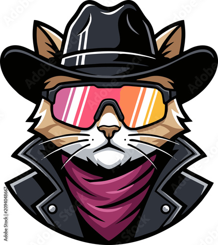 Cyberpunk Mecha Cat Mascot Logo with Orange Armor and Shield
