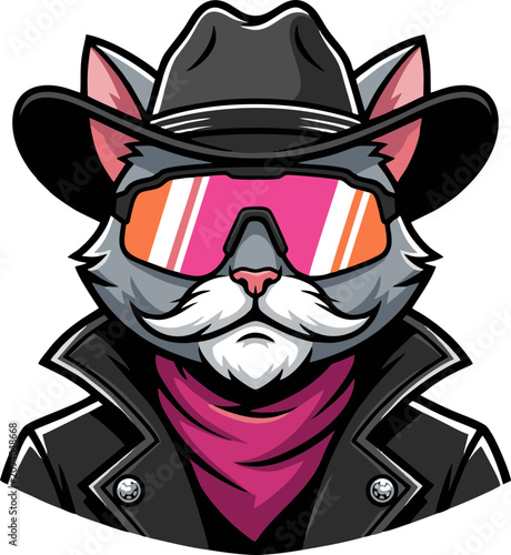 Cyberpunk Mecha Cat Mascot Logo with Orange Armor and Shield
