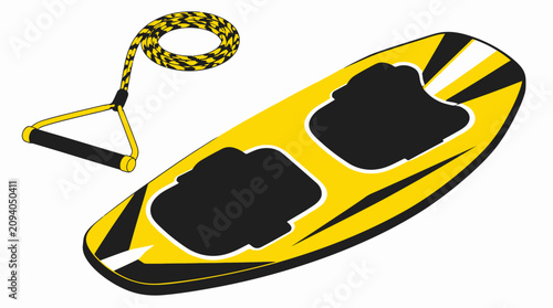 фотографія Yellow water ski kneeboard and tow handle illustration.