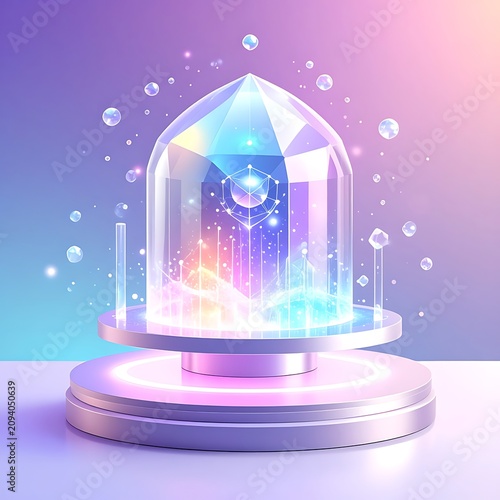 Futuristic crystal glass dome with bubbles.