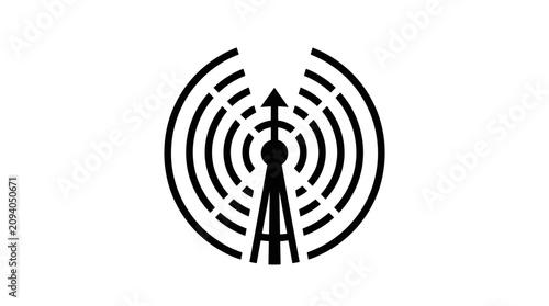 Radio Tower Signal Waves Icon, Antenna Broadcast Transmission Symbol