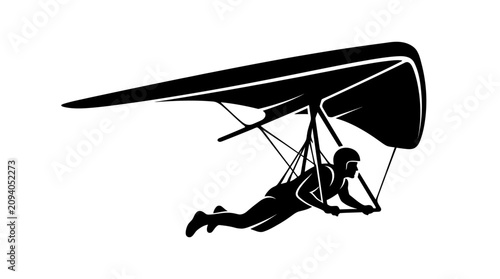 Tableau sur toile Hang Glider Pilot Silhouette Flying Against White Background
