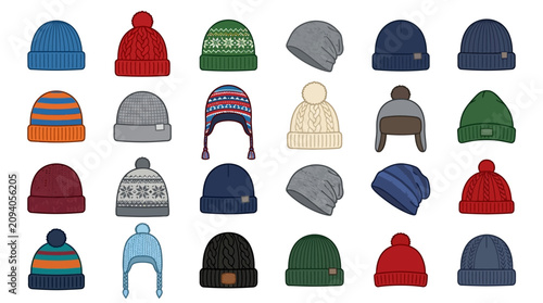 Collection of various knit winter hats.