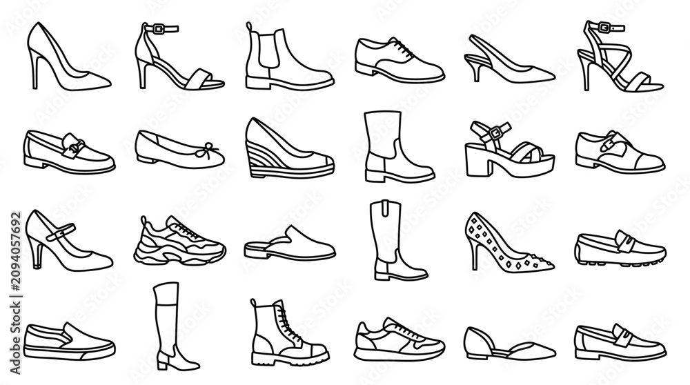 Obraz premium Collection of various stylish footwear designs.