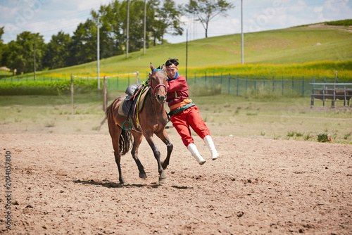 Obraz na plátně Mongolian equestrian performance at Kulun Nuoer Scenic Area, Guyuan County, Hebe