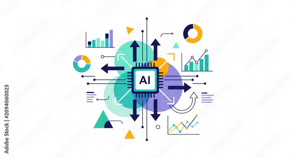 Fototapeta premium Artificial intelligence concept. AI technology with data analysis. Machine learning illustration