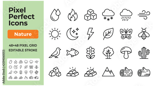 Photos Nature elements line icon set