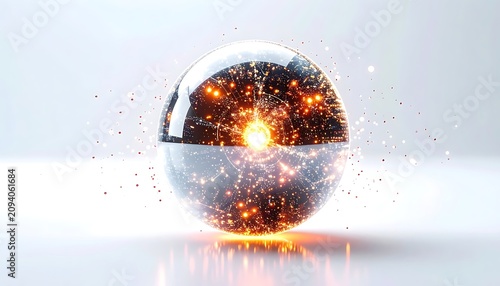 Glowing Glass Sphere with Sparkling Particles.