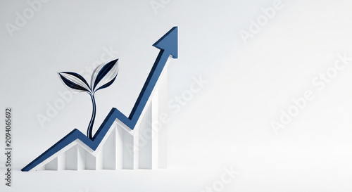 Growth Sprout Positioned Beside Upward Trend Line Representing Banking Services Concept