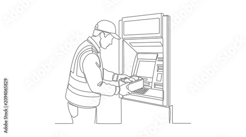 Canvas Print ATM cash deposit, service technician loading money into machine, convenience, fi