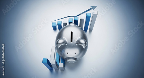 Financial Growth Concept Using Piggy Bank Surrounded By Bar Graph