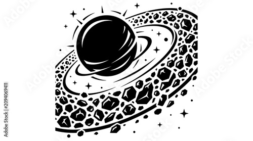 Stylized Black Hole with Ring of Debris and Stars - Vector Art