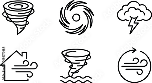 Photos Severe weather line art icon set featuring tornado hurricane storm cloud lightni