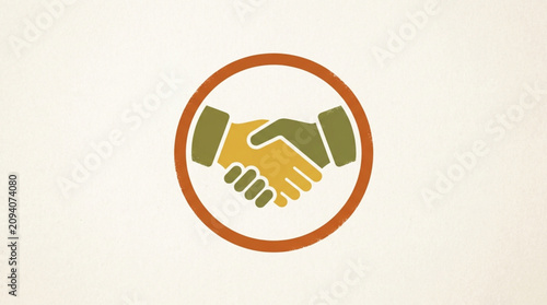 Colorful handshake logo in circular frame design.