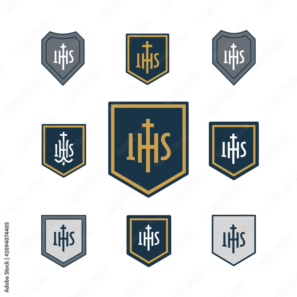 Obraz premium Collection of IHS religious emblem shield designs.
