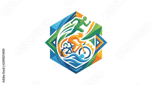 Colorful Hexagonal Sports and Fitness Emblem Design.
