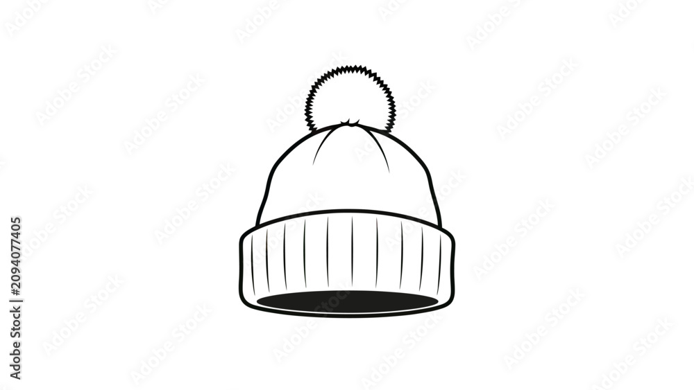 Fototapeta premium A black and white line drawing of a pom-pom beanie hat
