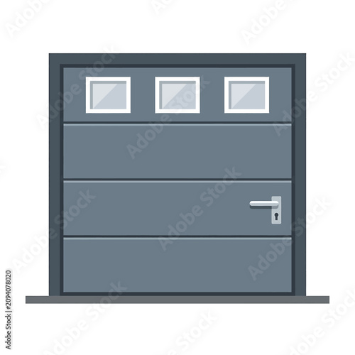 Gray metal garage door with handle.