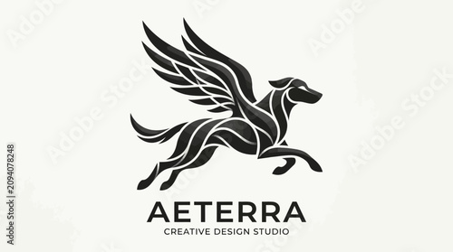Black winged horse logo design.